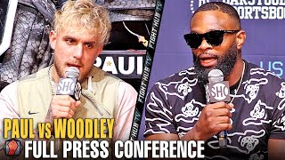 JAKE PAUL VS TYRON WOODLEY  FULL HEATED PRESS CONFERENCE amp FACE OFF VIDEO [upl. by Azyl]