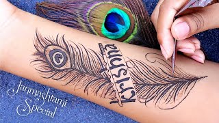 Janmashtami 2021 special mehndi design  Simple peacock feather tattoo design  Mehndi Creations [upl. by Rains]