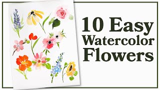 Easiest Way to Paint TEN Flowers with Watercolor [upl. by Leverick565]