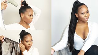 Invisible SLICK ponytail  DETAILED amp EASY  Boss Xtend Mink Straight [upl. by Ponton883]