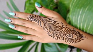 Simple peacock feather tattoo design  Peacock feather mehndi design  mehndi creations [upl. by Yelra]