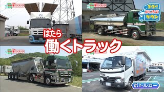 【のりもの図鑑】はたらくトラック（ウイングトラック、タンクローリー、ボトルカー、バルク車） [upl. by Rosco267]