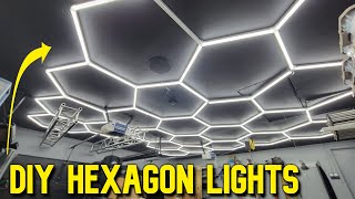 Installing DIY Hexagonal LED Ceiling Lights  Dream Garage Build [upl. by Noired]