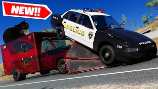 RAM PLOW AMBULANCE Destroys Police Cars with a Cannon in BeamNG Drive Mods [upl. by Aihsena867]