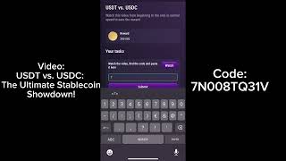 TapSwap  Code “USDT vs USDC The Ultimate StablecoinShowdown” [upl. by Eanal17]