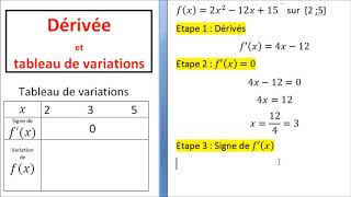 Dérivée pour construire tableau de variations [upl. by Aleron]