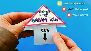 BABALAR GÜNÜ HEDİYESİ  DOĞUM GÜNÜ HEDİYESİ🎁👨‍👧‍👦 Makas Yok ✂️❎ SÜRPRİZLİ KART EV🏠  ORİGAMİ KART [upl. by Razaele]