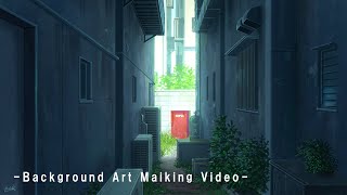 landscape painting【背景描き方】いますぐ試したくなる反射を使った路地裏の描き方 background art making video [upl. by Wylma659]