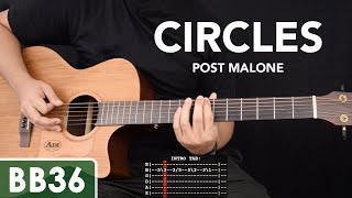 Circles  Post Malone Guitar Tutorial Intro and Bass TAB included [upl. by Ecirehc]