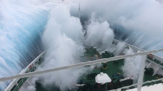 Ship in Storm  Cruise Ship Climbing Up Big Waves [upl. by Clie]