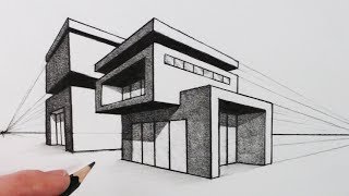 How to Draw a House in Two Point Perspective Modern House [upl. by Bondon]